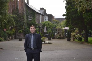 York Master's student Otto Faludi in front of the Priory Hotel in Newport, Wales