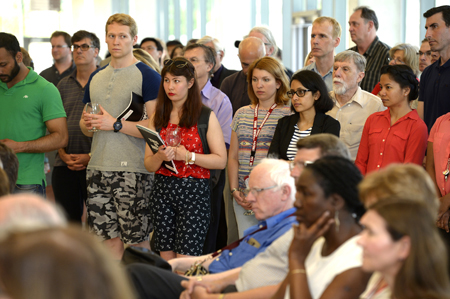 photo of Students, faculty and staff gathered to listen to the announcement