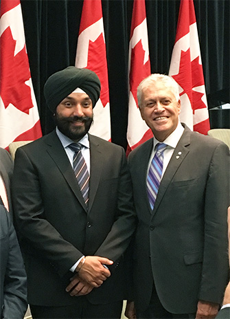 photo of Federal Minister Navdeep Bains and York University President Mamdouh Shoukri