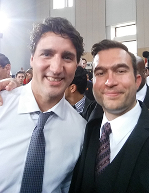 photo of Prime Minister Justin Trudeau and York PhD student George Conidis