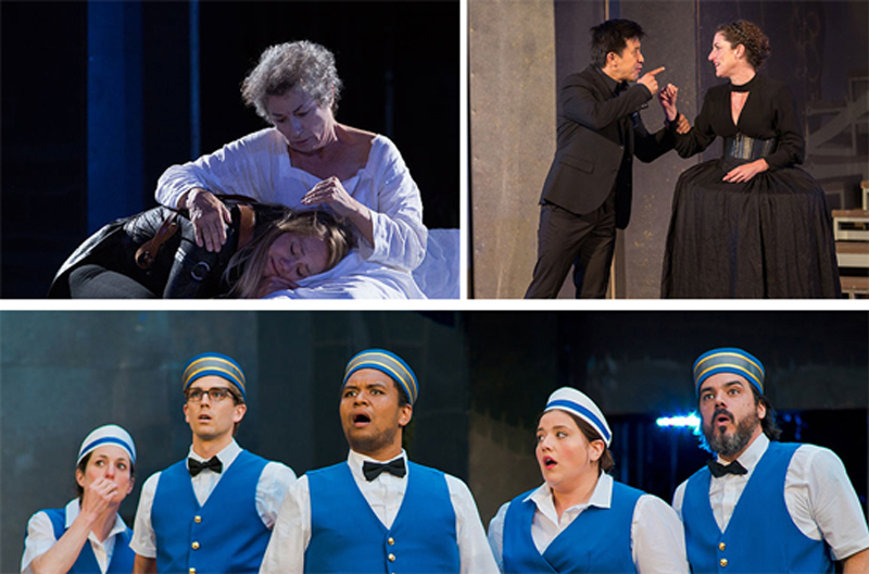collage of production images from King Lear and Twelfth Night by Cylla von Tiedemann