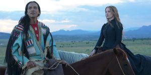 An image from Woman Walks Ahead featuring York University Professor Michael Greyeyes and Jessica Chastain