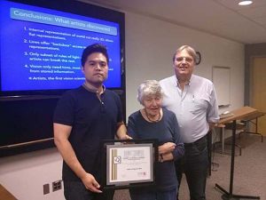 photo of John Jong-Jin Kim with Toni Howard (centre) and York Professor Laurence Harris, director of the CVR (right)