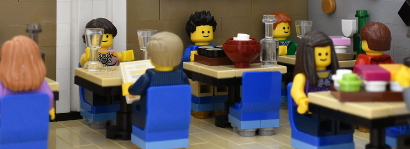 photo of lego characters in a restaurant setting