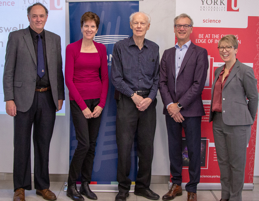 photo of Interim Dean of the Faculty of Science EJ Janse van Rensburg, Ruth Carswell, Allan Carswell, Don Carswell, and Lassonde School of Engineering Dean Jane Goodyer