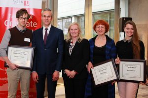 photo of From left: Dr. Bryan Nelson, Dean Tom Loebel, President & Vice-Chancellor Rhonda Lenton, Lana Foreman, and Julia Gauberg