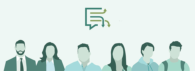 stylized graphic of a number of people with the GradConnect Wellness logo